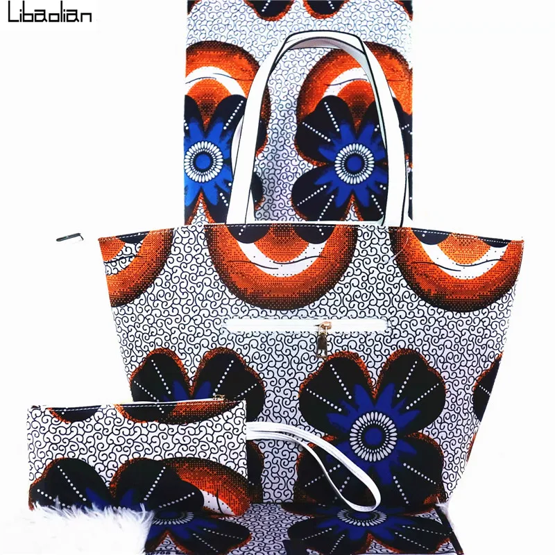 

Hot Sale 3pcs/set African wax bag set 6yards/pcs African wax prints fabric with matching Woman's two wax handbag G98-28