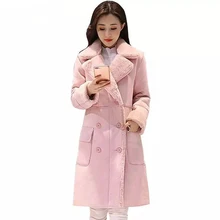 ZADORIN зимняя замшевая куртка из искусственного меха с длинным рукавом из овчины розовая шуба для женщин плюс размер Элегантное Длинное Пальто уличная