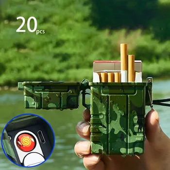

Outdoor Waterproof Portable USB Electronic Cigarette Case With Lighter 20pcs Cigarette Holder Cigarette Box Gadgets For Men