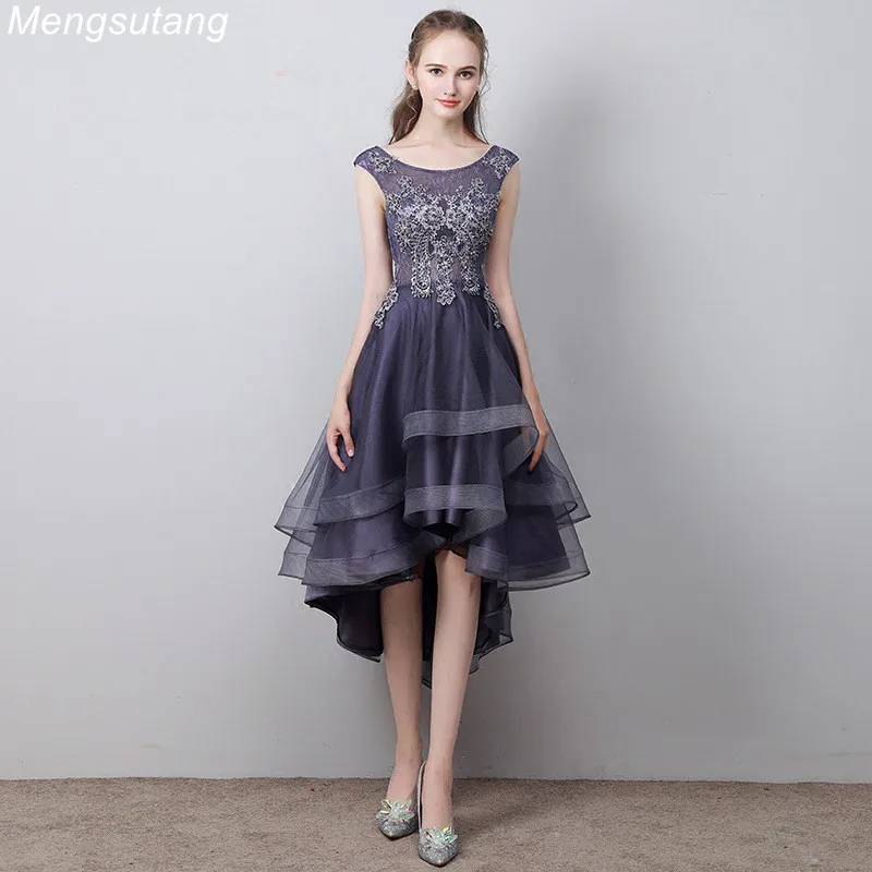 

Robe de soiree Purple Short Front Long Back Prom Dresses Princess Elegant Lace Formal Party Gown vestido de festa Evening dress