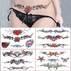 Black Butterfly Flower Tattoo Design Temporary Tribal Body Fake Tattoo Sticker Arm Leg Belly Waterproof Tattoo Sticker