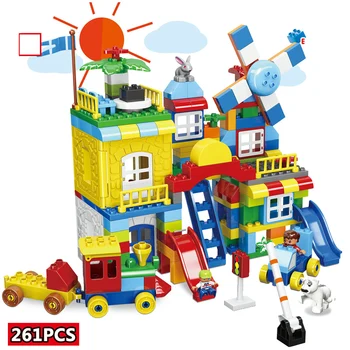 

261pcs Big Size City Construction DIY Windmill House Vehicles Figures Building Blocks Compatible Duplo Brick Kids Toy