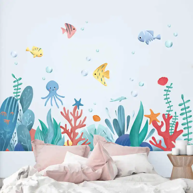 

Undersea World Baseboard Wall Sticker for Children's Room Lovely Painting Kids Boys Bedroom Decoration Wall Decal