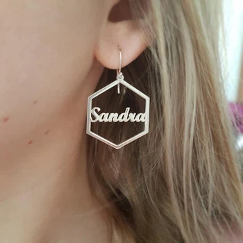 

1 Pair Personalized Hexagon Name Earrings For Women Stainless Steel Custom Any Letters Initials Cursive Nameplate Jewelry Gift