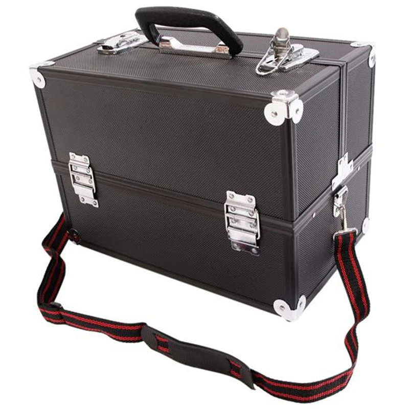 Aluminum Alloy Makeup Train Case Jewelry Box Organizer Black professional cosmetic case High-capacity makeup collection box Aluminum Alloy Makeup Train Case Jewelry Box Organizer Black professional cosmetic case High-capacity makeup collection box