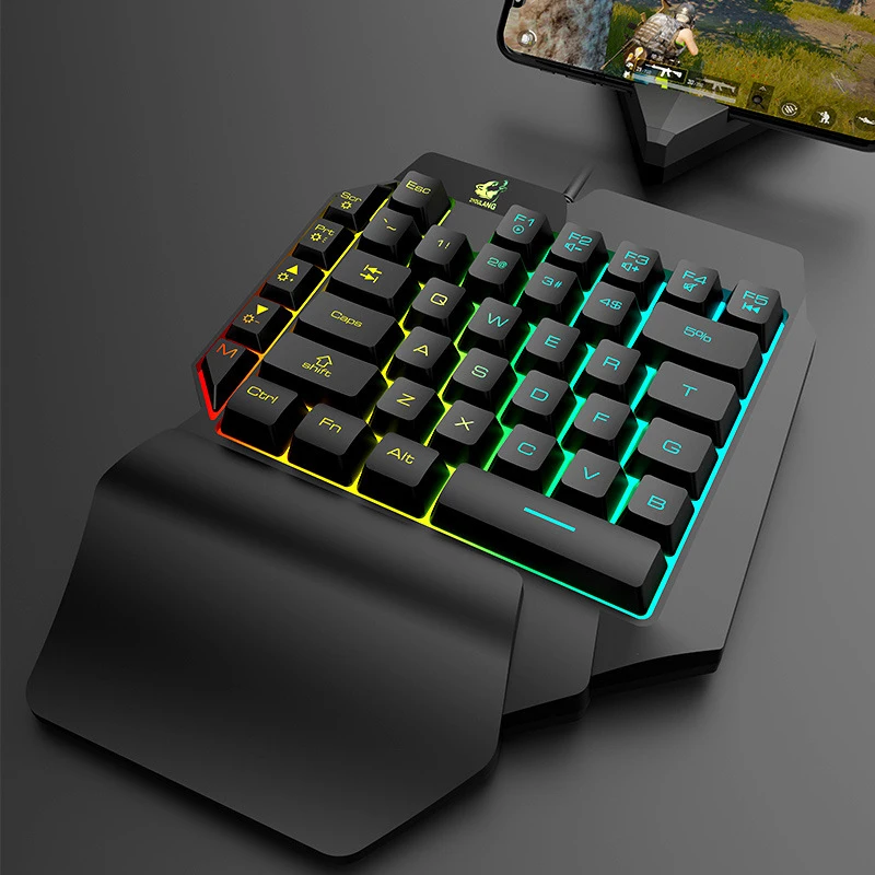 Mini Gaming Keyboard 39 Keys Mobile Tablet One-handed Wired Game Keypad for LOL PUBG CF Game Colorf