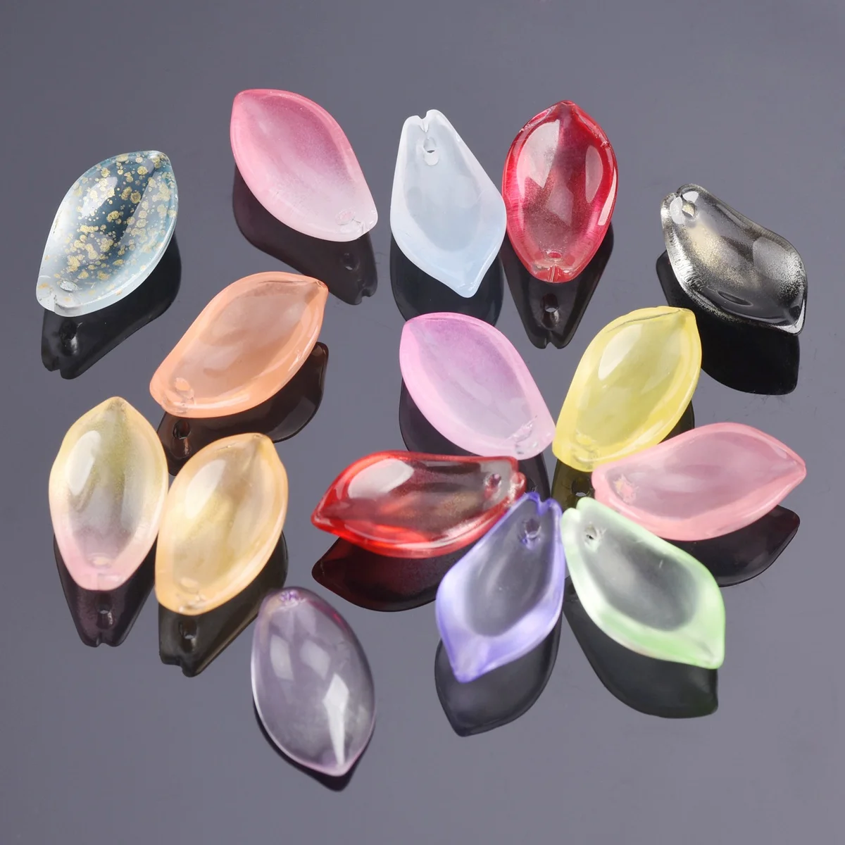 10pcs 19x11mm Petal Shape Lampwork Crystal Glass Loose Crafts Beads Top Cross Drilled Pendants for Earring Jewelry Making DIY