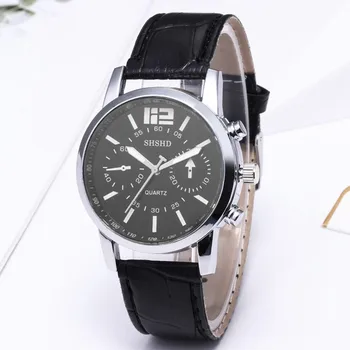 

Blue-ray glass neutral quartz simulates wrist epidermal Strap watch Simple Fashion Leather Band Analog Quartz Round Wrist Watch