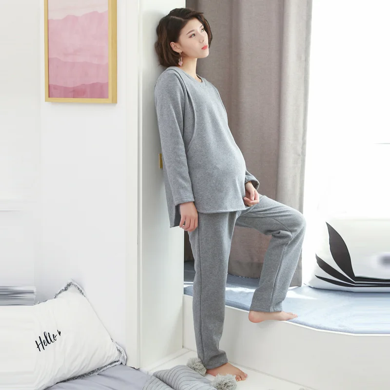 

Pregnant Women Pajamas Autumn And Winter Brushed And Thick Thermal Clothes Loose And Plus-sized Maternity Clothes Postpartum Con