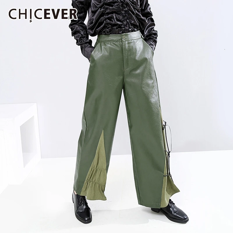CHICEVER Лоскутные хитовые цветные штаны из искусственной кожи для женщин с высокой
