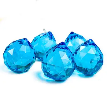 

5pcs 30mm Light Blue Crystal Suncatcher Chandelier Pendant Faceted Balls Glass Prism Rainbow Maker For Home/Wedding Decoration