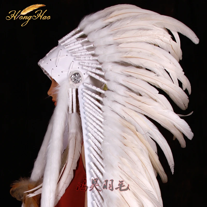 Белые перья из Индии Для головного убора Пернатый костюм Индеец перо war bonnet для