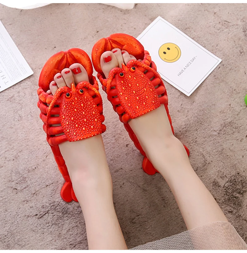 Lobster Slippers Men Funny Animal Summer Flip Flops Cute Beach Shower Casual Shoes Women Unisex Big Size Soft Home Slippers