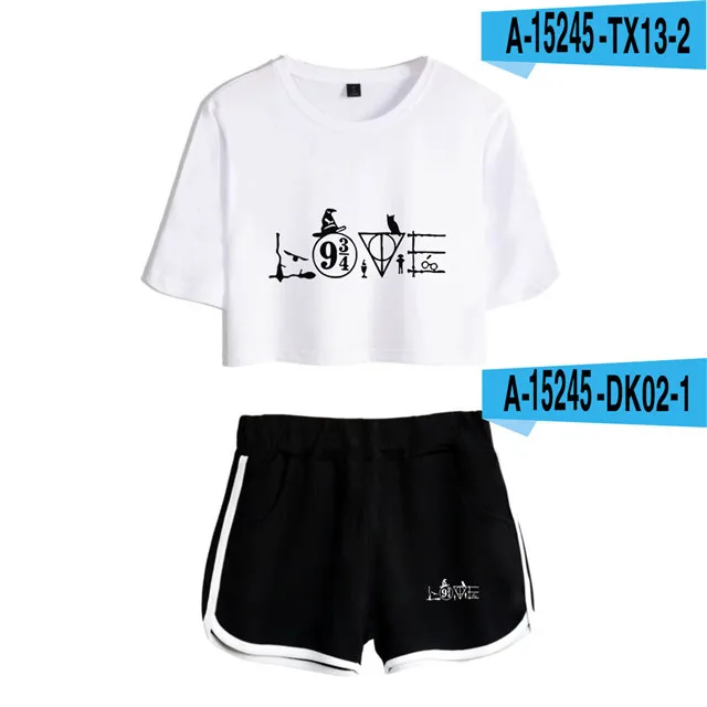 two piece sets HARRYS Glasses Printed Two Piece Set Short Sleeve Crop Top + Shorts Sweat Suits Women Tracksuit Two Piece Outfits Girl Sets ladies loungewear Women's Sets