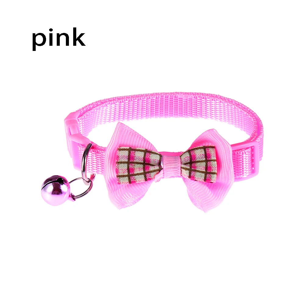 pink 1 шт колокольчик подвеска нейлоновый ошейник в клетку бант собачий ошейник для кошки ошейники ожерелье с котенком Регулируемая пряжка кошачьи аксессуары для животных принадлежности - Цвет: pink