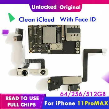 

64 256 512GB Motherboard For iPhone 11 pro Max iCloud Unlocked With without Face ID iOS support updated 11pro max Logic Board