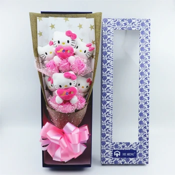 

100% hand made lovely cats Stuffed Animal Plush Toy cartoon flowers bouquet Valentine's Day birthday Christmas gift