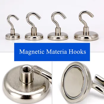 

1PC Neodymium N52 Magnet Vertical Pull-force 3KG 4KG 6KG Hook Earth Magnet Multifunction Fridge Sticker Hooks Magnetic Base