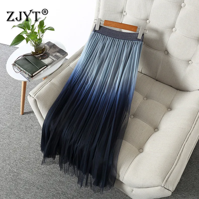 Топовая мода, весна-лето, женские юбки,, элегантные, для девушек, эластичная талия, до середины икры, Тюлевая юбка, повседневная