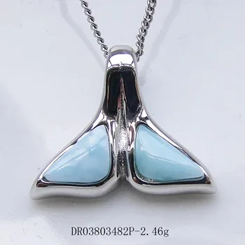 

925 Sterling Silver Blue Natural Dominica Larimar Whale Tail Pendant Necklace Womens Charm Pendant For Gift