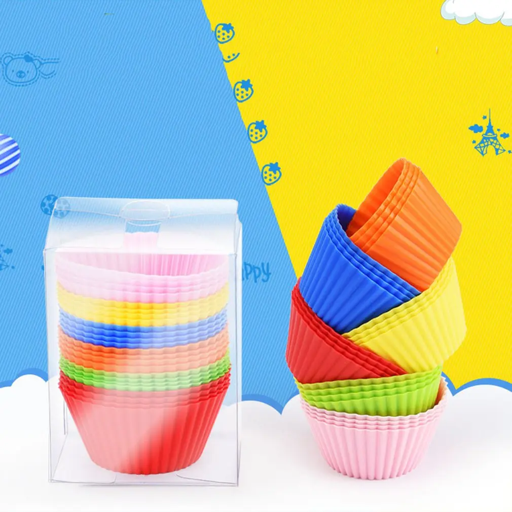 24pcs торт чашки силиконовая форма для маффинов Круглый 7 см кекса 6 цветов 24
