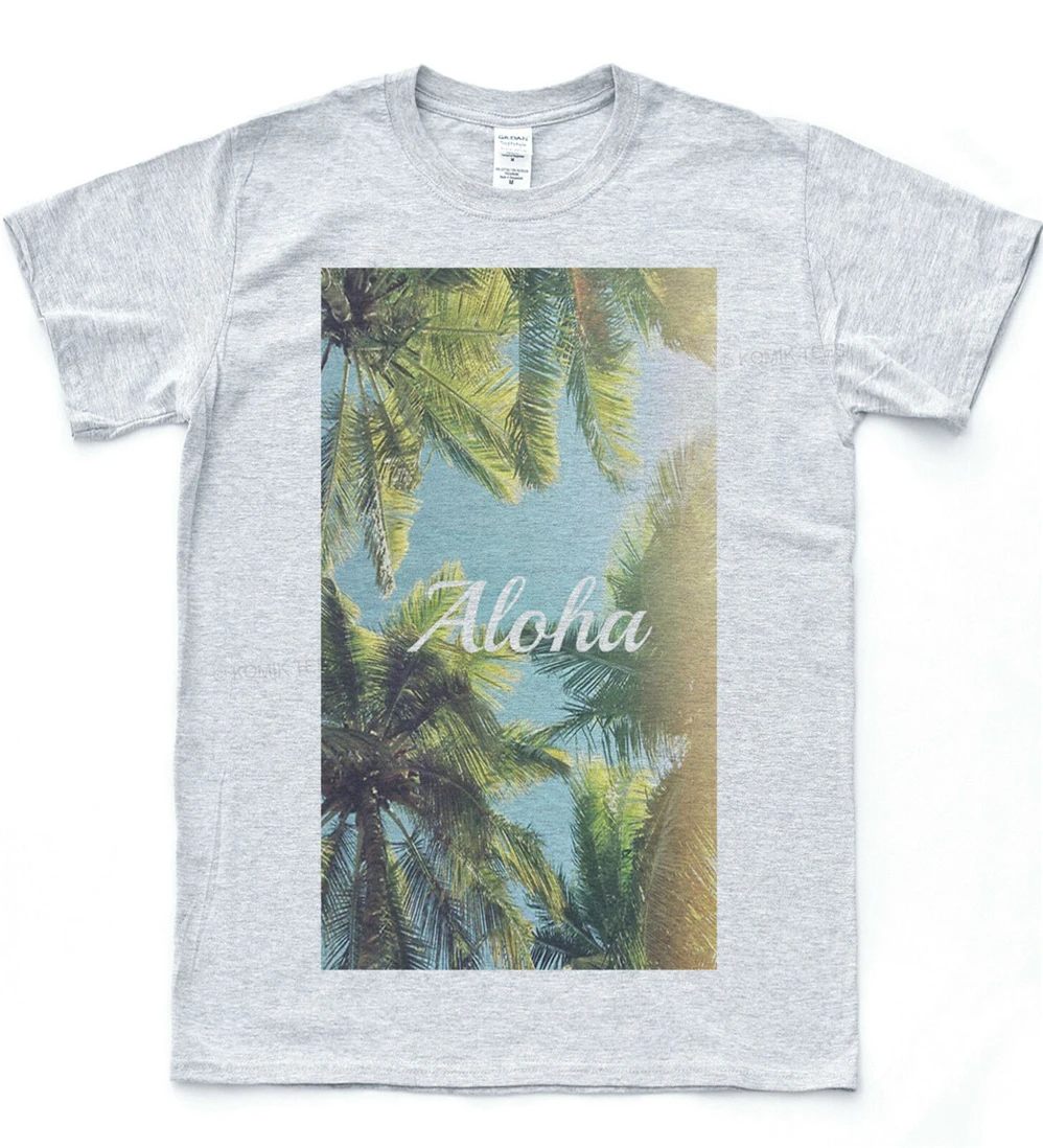 ALOHA Palms/Летняя футболка Chill Beach Tumblr Футболка с коротким рукавом и круглым вырезом |
