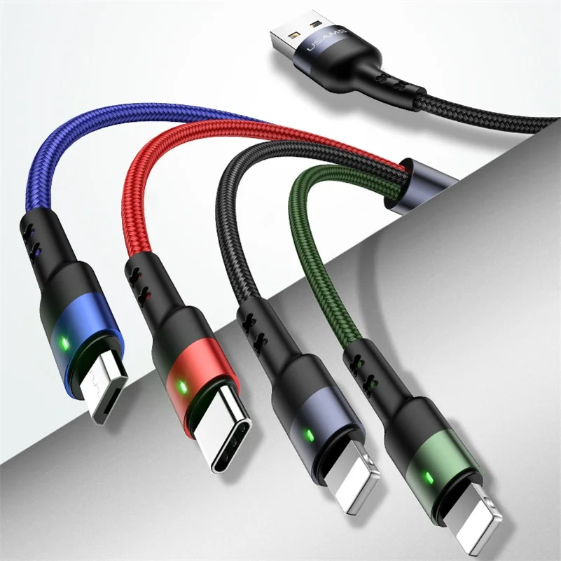 IP IP Micro Type c USAMS 4 в 1 мульти usb Кабель зарядного устройства для iPhone xs samsung huawei xiaomi линия зарядки для lightning micro usb type c кабель led - Цвет: IP IP Micro Type c