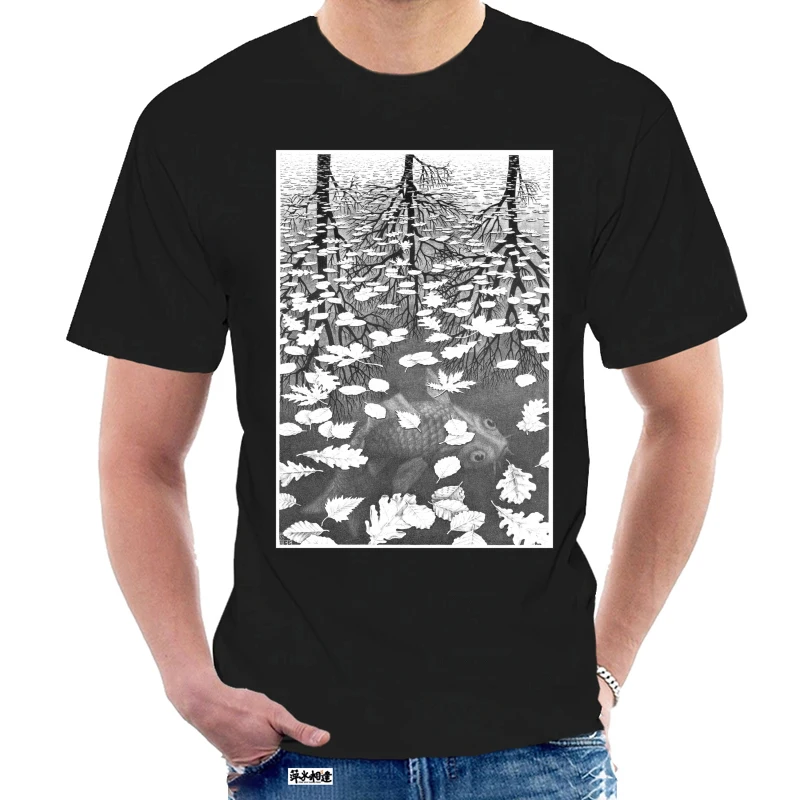 T Shirt Three Worlds Fish In Pond M.C. Artista Grafico Escher Adulto 1829Y