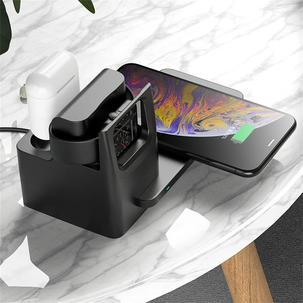 black 3 в 1 Быстрое беспроводное зарядное устройство для iPhone для IWatch 3 4 5 Подставка для зарядки для Airpods 1/2 Qi Беспроводное зарядное устройство для Iphone XS 8 11 - Цвет: black