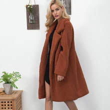 Новинка, плюшевое пальто из искусственного меха, длинное пальто, куртки на осень и зиму, Женское пальто из овечьей шерсти, одноцветная Толстая куртка размера плюс, одежда