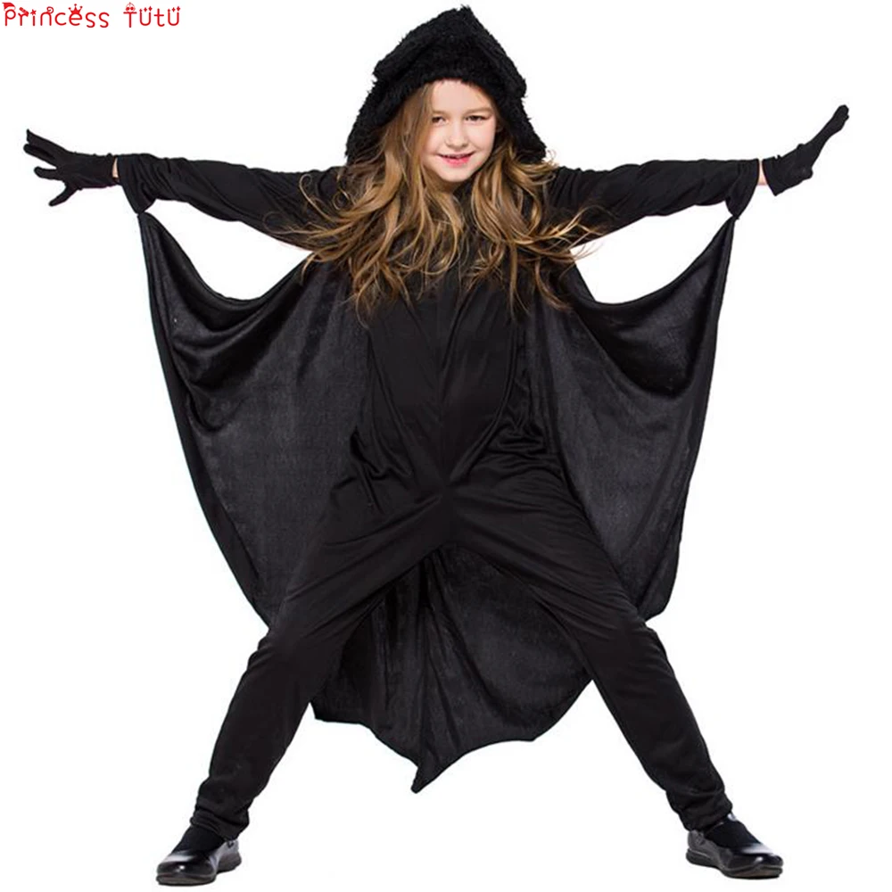 

Black Halloween Children's Animal Bat Cosplay Costumes Girl&Boy Hallowmas Performance Neutral Flexible Clothing Animal Jumpsuit