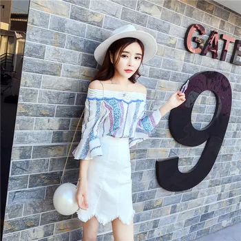 

Fashion Loose 2019 Casual 2 Pcs Set Slash Neck Off Shoulder Women's Sets Irregular Flarre Sleeve Lace Korean Two Piece Set