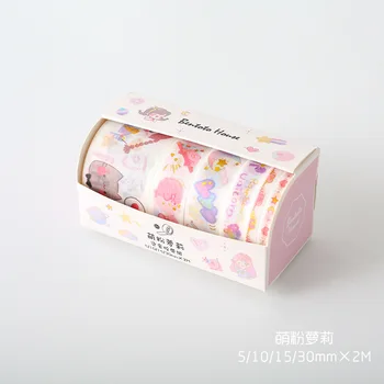 

6 Rolls/Box Cute Loli Girls Golden Stamp Masking Washi Tape Hand Account Notebook Computer Decor