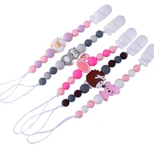 Chaîne de sucette en silicone pour bébé,pendentif avec bande dessinée en perles et clip, alimentation, factice, pour garçon et fille, 
