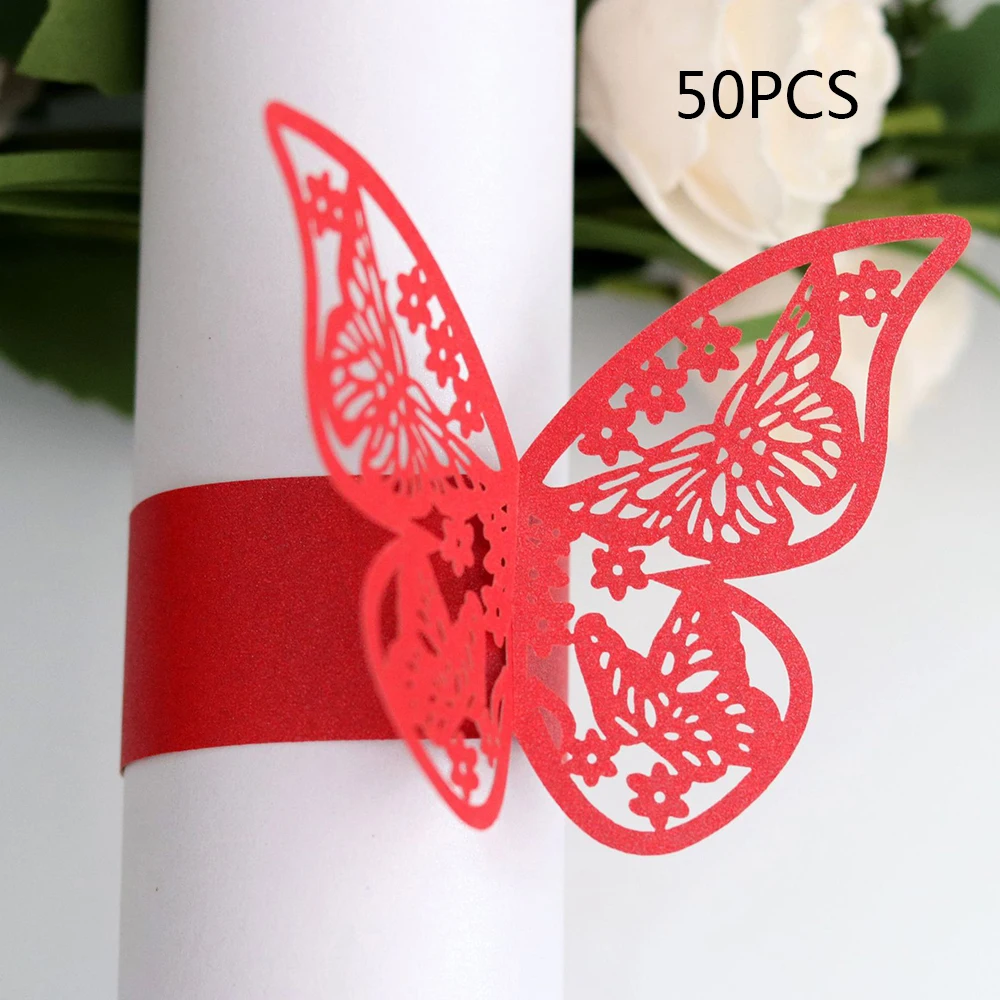 50pcs New Year hollow Paper Butterfly Napkin Rings Weddings Party Serviette Table Decoration Favor for Christmas Xmas - Цвет: Фиолетовый