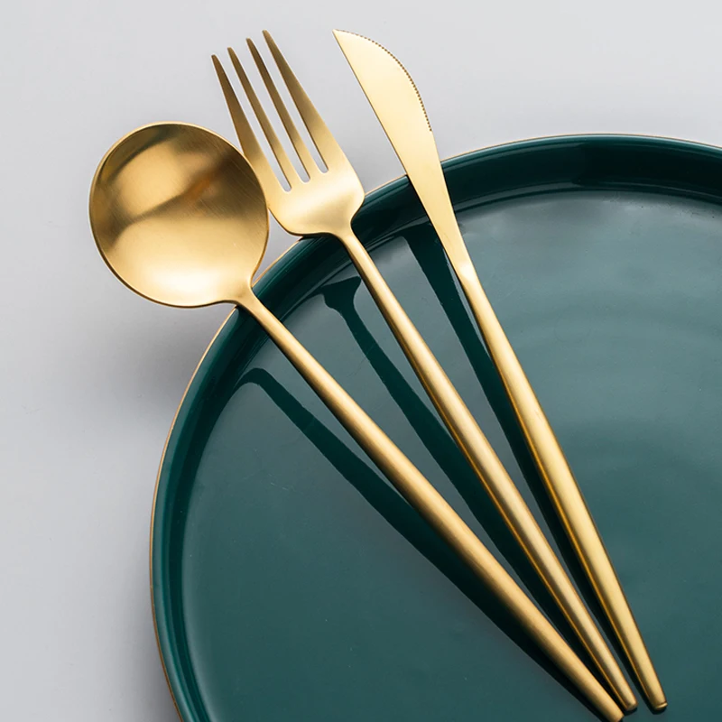

Matte Gold Cutlery Tableware Set 304 Stainless Steel Dinnerware Fork Knife Spoon Set Golden Silverware Set Party