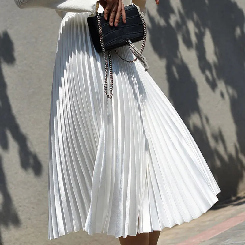 

Женская плиссированная юбка-трапеция, Однотонная юбка с высокой талией и поясом на резинке, весна 2021