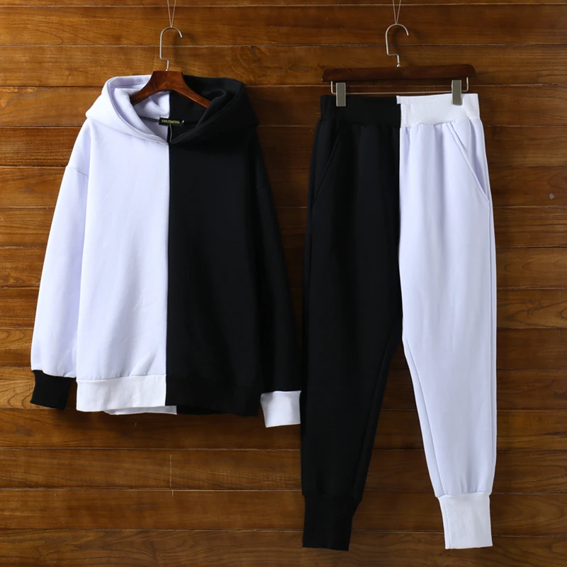 Hoodie-Pants Hoody Joggers Sports-Suits Spring Two-Piece-Set Streetwear Black Mens Man