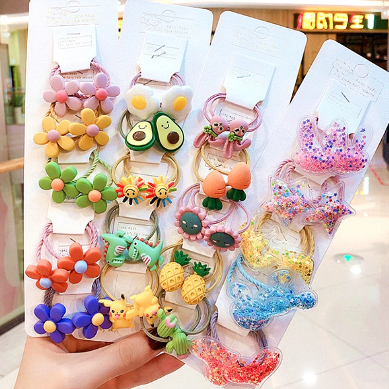

10 Pcs / Set Girls Cute Cartoon Animals Fruit Elastic Hair Bands Scrunchies Ponytail Holder Headbands For Kids Hair Accessories