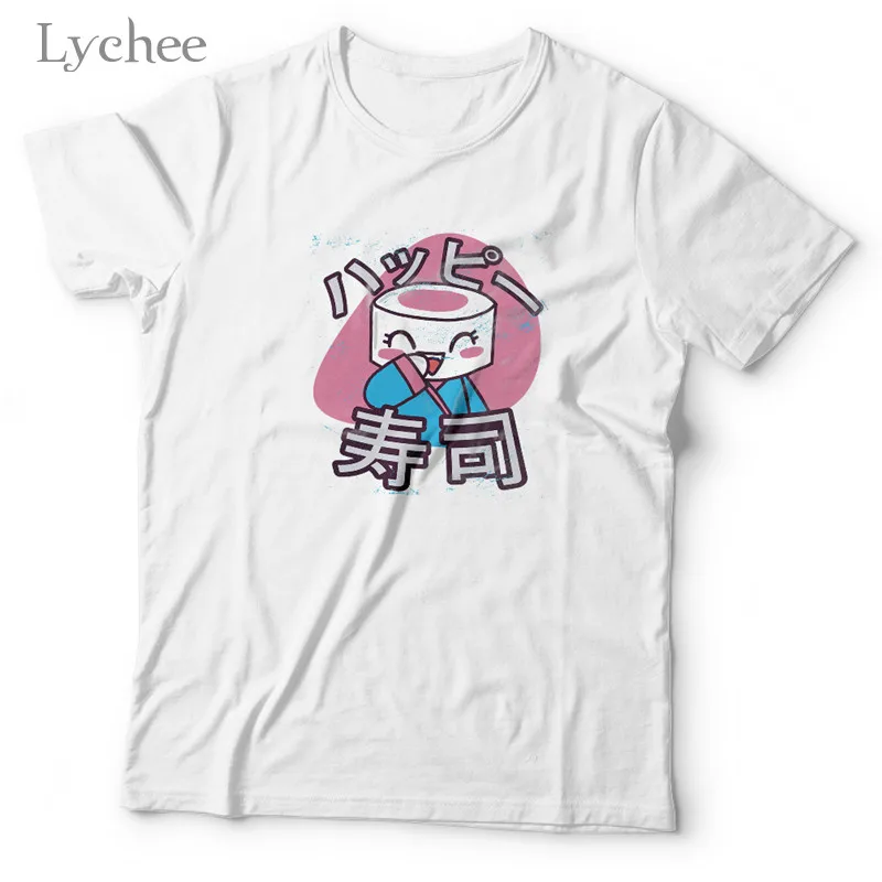 Lychee Harajuku хлопок Японский пищевой принт женские футболки с вырезом лодочкой женские топы футболки короткий рукав свободная женская футболка - Цвет: Sushi smiley