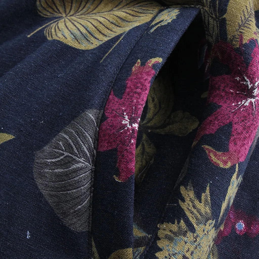 Хлопковое и льняное теплое пальто женское винтажное пальто с цветочным принтом и карманами на пуговицах с капюшоном верхняя одежда Chaquetas Mujer#50