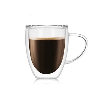 

Coffee Tea Cup Double Wall Glass Mug for Home Office Drinking Water with Handle LBShipping