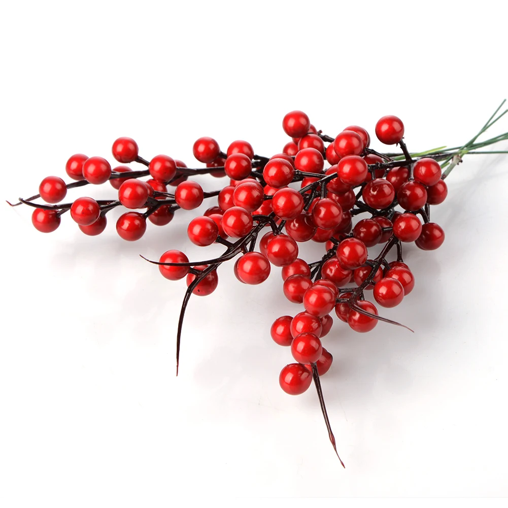 10 шт., искусственный домашний букет из сосны и красных ягод, ветка цветов, Рождественское украшение, декор для свадебной вечеринки, праздничные принадлежности, 26 см