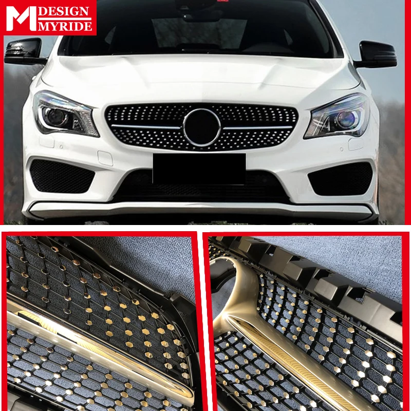 W117 бриллианты Передняя решетка гриль ABS серебро для CLA-Class W117 Cla180 Cla200 Cla250 Cla45 без знака вид передняя решетка-в
