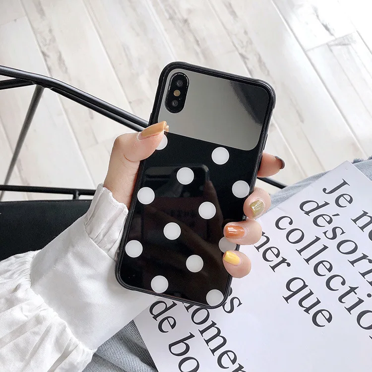 Роскошный чехол для Apple Iphone 8 Plus, 7 plus, чехол для Iphone X Xs Max Xr, Coque, Женский точечный чехол с зеркалом для макияжа, I Phone