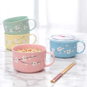 

Snowflake tableware ceramic noodle cup ceramic bubble noodle bowl 5.25 inch with handle noodle bowl tableware