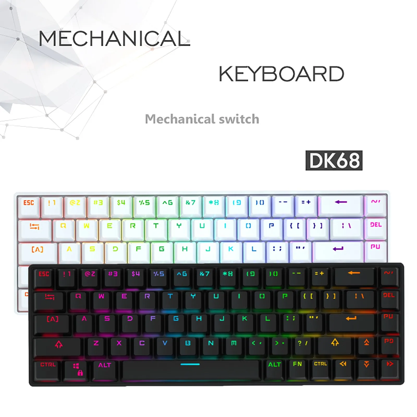 DK68 Bluetooth Беспроводной двойной режим 68 ключей RGB светодиодный Подсветка