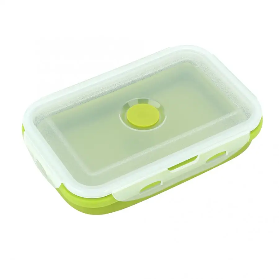 Пищевая микроволновая печь Bento Box студенческая силиконовая коробка для ленча складной ланч-бокс контейнер для хранения еды набор портативный для пикника - Цвет: Зеленый