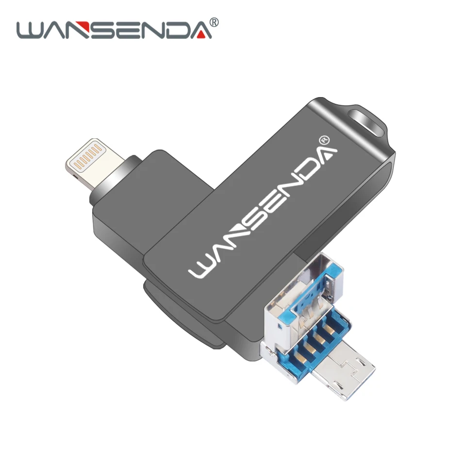 Wansenda OTG USB флеш-накопитель USB3.0 для iPhone/iPad/IOS/Android/PC 128 Гб 64 ГБ 32 ГБ 16 ГБ 8 ГБ флеш-накопитель 3 в 1 высокоскоростной флеш-накопитель - Цвет: Серый