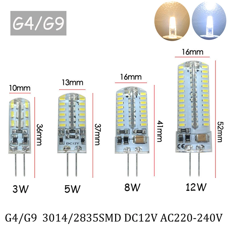 3 шт./лот G4 Светодиодный светильник s DC12V лампа G9 2835 SMD 3014 220 В Светодиодная лампа 3 Вт 6 Вт 9 Вт 12 Вт с регулируемой яркостью Светодиодная теплая люстра светильник без мерцания